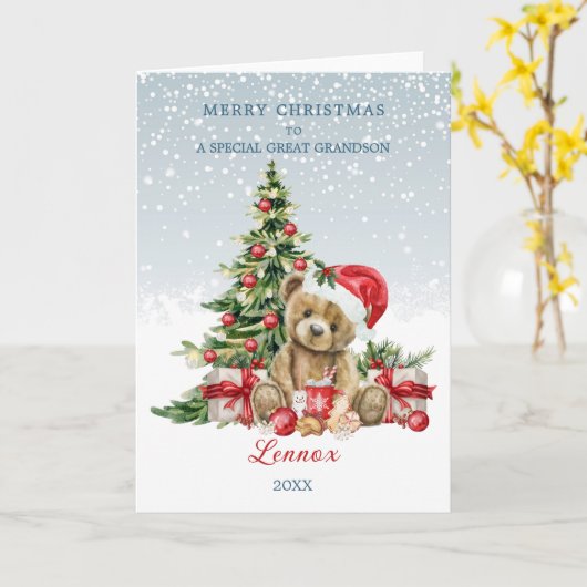 Grote kleinzoon Teddy Bear kerstboom Kaart (Gele Bloem)