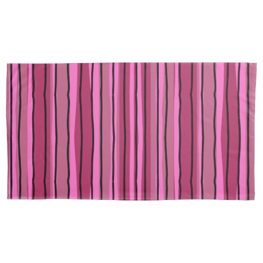 Grote Kleur Pop Hot Roze en Zwarte Strepen Kussensloop (Voorkant-Links)