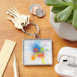 Grote kleur Splash Premium Square Sleutelhanger