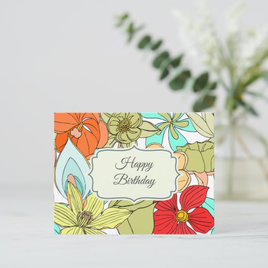 Grote kleurrijke bloemen Happy Birthday Briefkaart (Staand voorkant)
