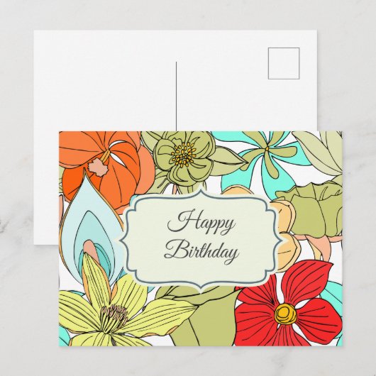 Grote kleurrijke bloemen Happy Birthday Briefkaart (Voorkant / Achterkant)