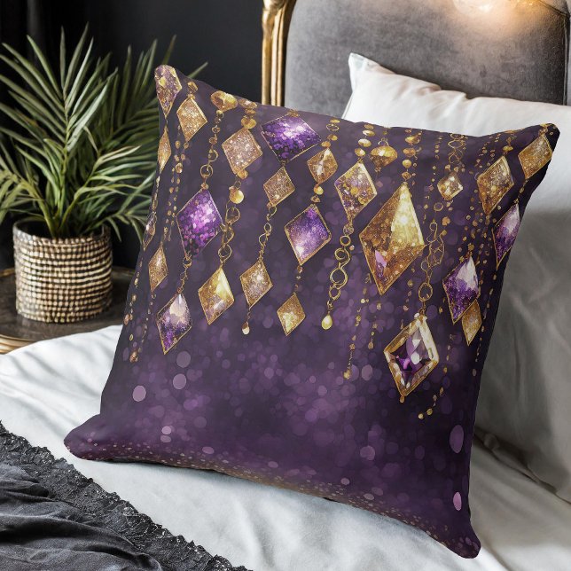 Grote Kleurrijke Boho Pareltjes Violet en Goud ID1 Kussen (Creator heeft geüpload)