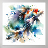 Grote Kleurrijke Koi Fish Waterverf Art Poster (Voorkant)