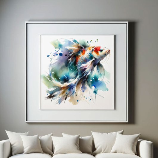 Grote Kleurrijke Koi Fish Waterverf Art Poster