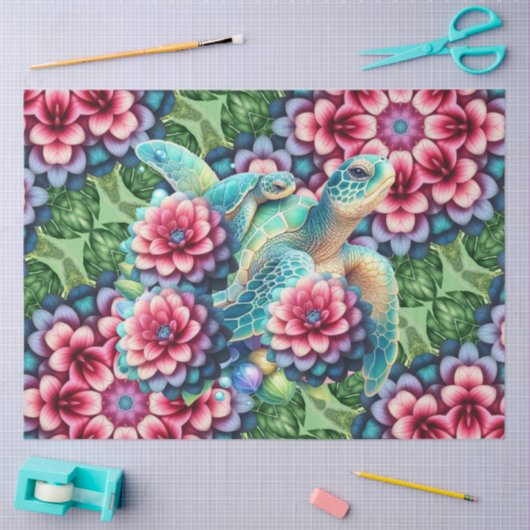 Grote Kleurrijke Tropische Zee Schildpadden Mama & Tissuepapier (Craft)