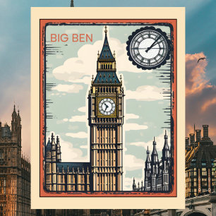 Grote Klok Londen UK Vintage Reis Briefkaart