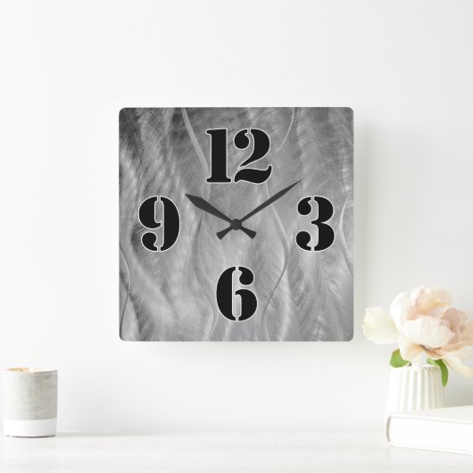 Grote kloknummers op Grey Metal Abstract Vierkante Klok (Huis)