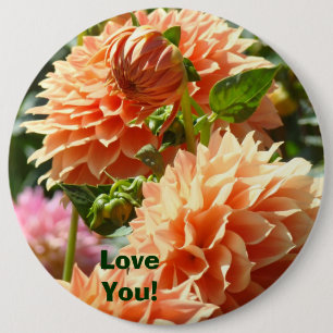 Grote knoppen aangepaste Love You! Oranje Dahlia B Ronde Button 6,0 Cm