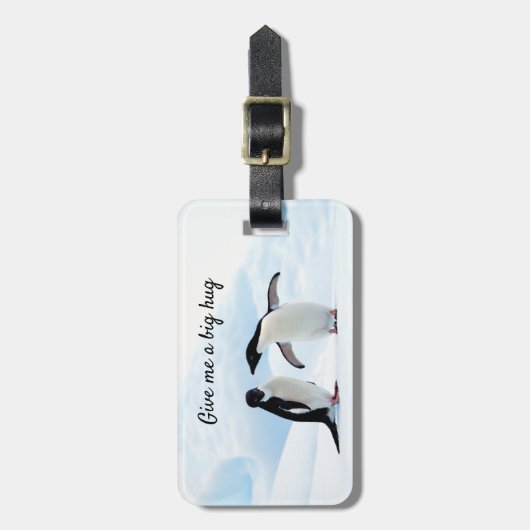 Grote knuffel Penguin op ijsfoto met tekst Bagagelabel (Voorkant verticaal)