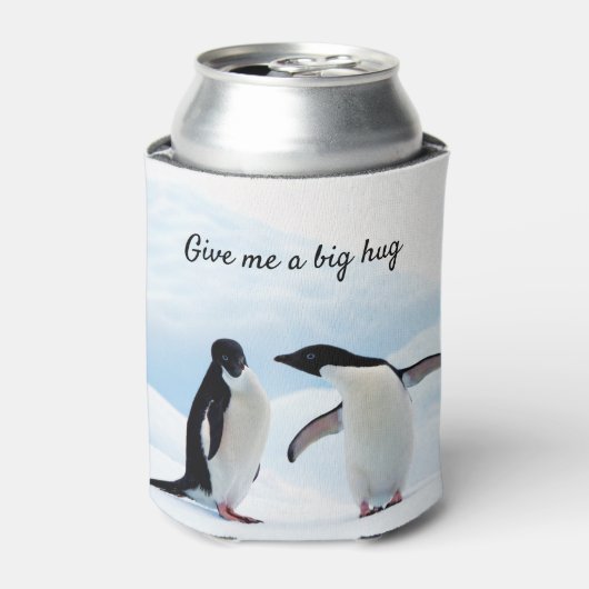 Grote knuffel Penguin op ijsfoto met tekst Blikjeskoeler (Blikje Voorkant)