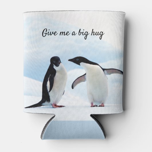 Grote knuffel Penguin op ijsfoto met tekst Blikjeskoeler (Voorkant)