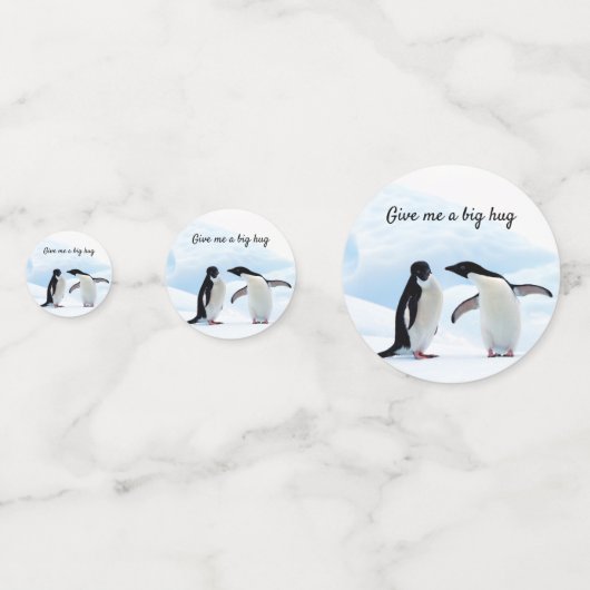 Grote knuffel Penguin op ijsfoto met tekst Confetti (Voorkanten)