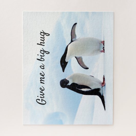 Grote knuffel Penguin op ijsfoto met tekst Legpuzzel (Verticaal)