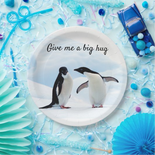 Grote knuffel Penguin op ijsfoto met tekst Papieren Bordje (Feest)
