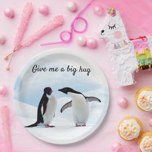 Grote knuffel Penguin op ijsfoto met tekst Papieren Bordje (Feest)