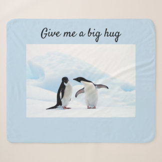 Grote knuffel Penguin op ijsfoto met tekst Sherpa Deken