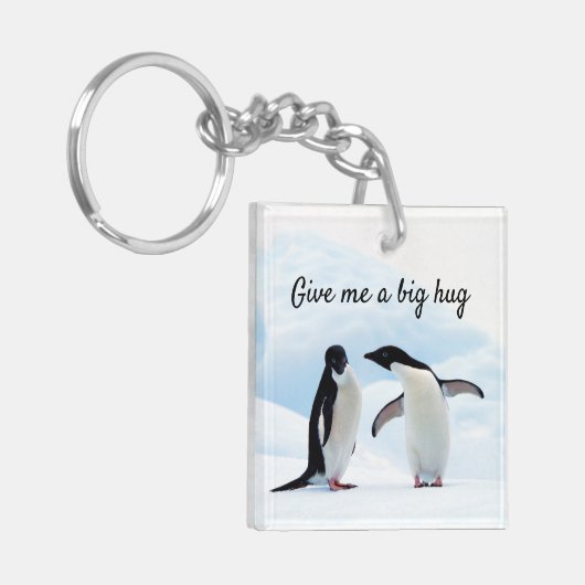 Grote knuffel Penguin op ijsfoto met tekst Sleutelhanger (Voorkant Links)