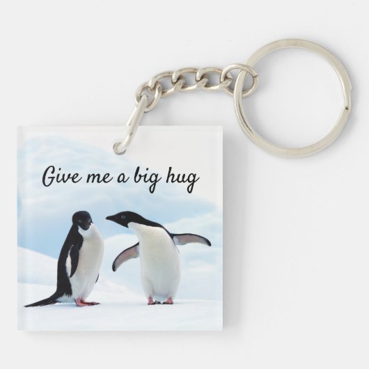 Grote knuffel Penguin op ijsfoto met tekst Sleutelhanger (Achterkant)