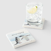 Grote knuffel Penguin op ijsfoto met tekst Stenen Onderzetter (Zijkant)