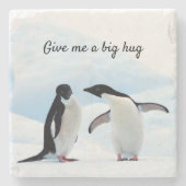 Grote knuffel Penguin op ijsfoto met tekst Stenen Onderzetter (Voorkant)