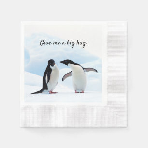 Grote knuffel Pinguïn op ijs foto met tekst Servet
