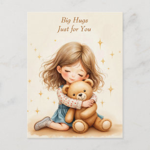 Grote knuffels Schattig meisje dat een teddybeer o Briefkaart
