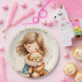 Grote knuffels Schattig meisje dat een teddybeer o Papieren Bordje