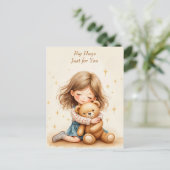 Grote Knuffels Schattige Meisje Knuffelen Teddy Be Briefkaart (Staand voorkant)