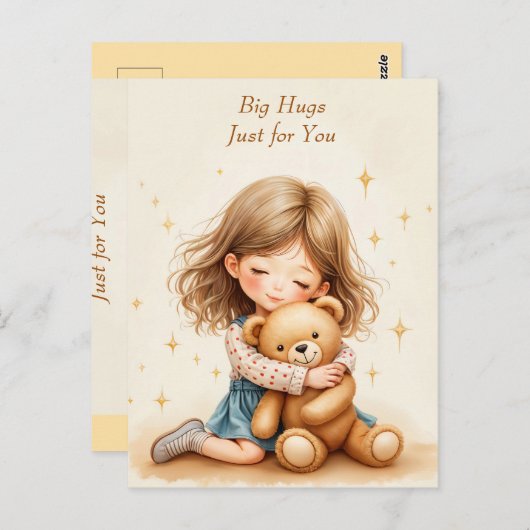 Grote Knuffels Schattige Meisje Knuffelen Teddy Be Briefkaart (Voorkant / Achterkant)