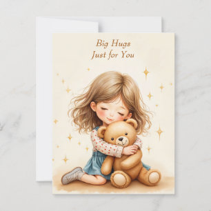 Grote Knuffels Schattige Meisje Knuffelen Teddy Be Briefkaart