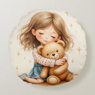 Grote Knuffels Schattige Meisje Knuffelen Teddy Be Rond Kussen