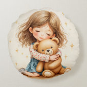 Grote Knuffels Schattige Meisje Knuffelen Teddy Be Rond Kussen (Achterkant)