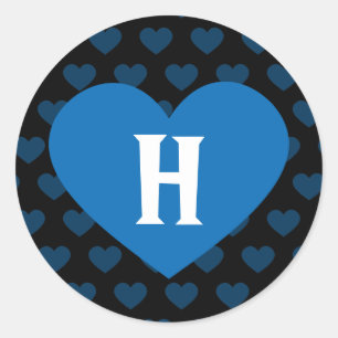 Grote kobalt blauwe hart & zwarte achtergrond ronde sticker