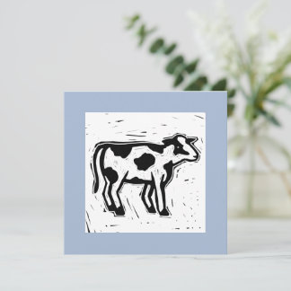 Grote Koe zwart-wit afdrukken Blauw afdrukken Notitiekaartje