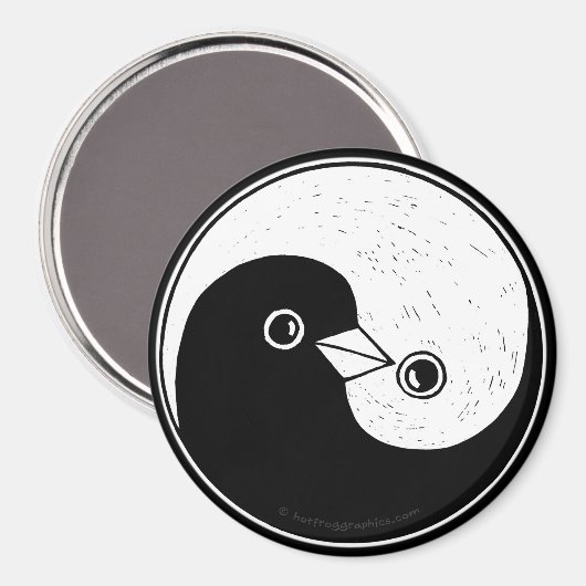 Grote Koelkastmagneet met b/w YinYang vredesduiven Magneet (Voorkant / Achterkant)