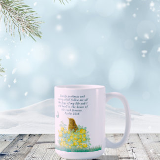 Grote koffie mok met bijbelvers - gele bloemen
