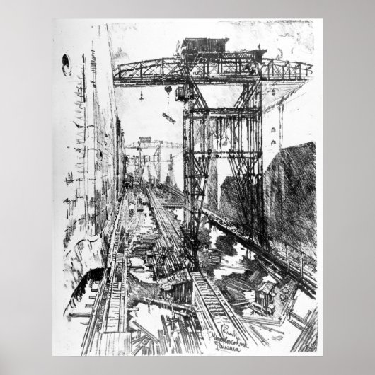 Grote kranen in Miraflores Lock - Joseph Pennell Poster (Voorkant)
