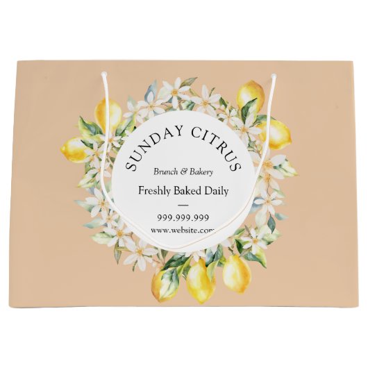 Grote krans van gele citroenen en witte bloemen groot cadeauzakje (Voorkant)