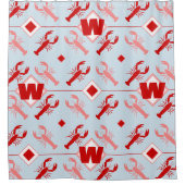 Grote kreeft & rood monogram | Coastal Beach House Douchegordijn (Voorkant)