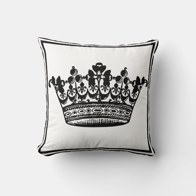 Grote kroon in Regal Black en White Pillow Kussen (Voorkant)