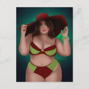 GROTE  KUBBY BBW ART WOMAN BIKINI BRIEFKAARTEN
