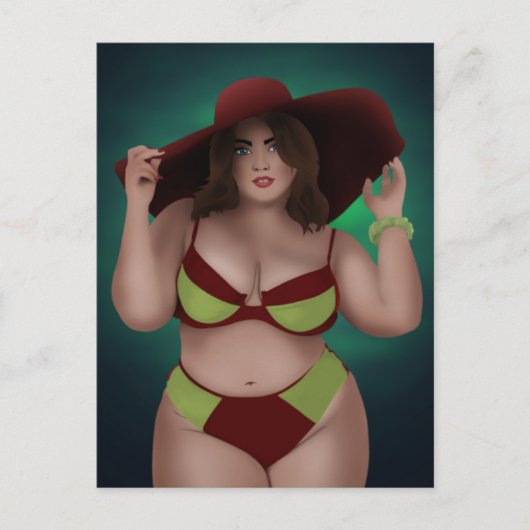 GROTE  KUBBY BBW ART WOMAN BIKINI BRIEFKAARTEN (Voorkant)