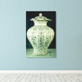 Grote "Kuoan"-vaas met blauwe bloemen Canvas Afdruk (Insitu (Houten vloer))