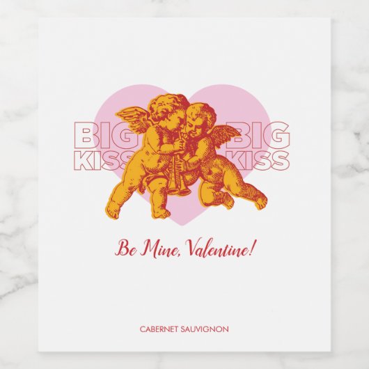 Grote kus. Cupido Heart Wijnlabel Wijn Etiket (Enkel label)