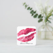 Grote kus lippen met een klasje. vierkante visitekaartje (Staand voorkant)