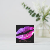 Grote kus lippen met een klasje. vierkante visitekaartje (Staand voorkant)