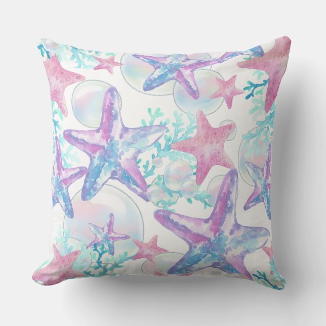 Grote kussen mooie roze zeesterpatroon (Voorkant)