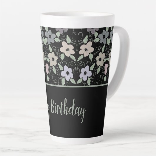 Grote Latte Happy Birthday Flowered Mok (Rechterhoek)