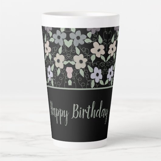 Grote Latte Happy Birthday Flowered Mok (Voorkant)
