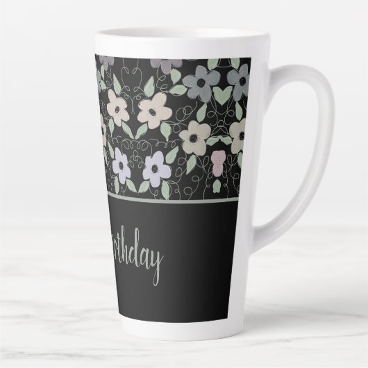 Grote Latte Happy Birthday Flowered Mok (Rechts)